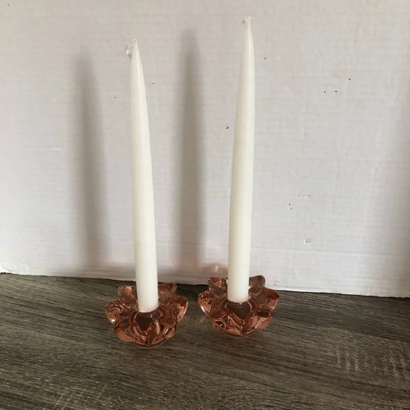 Vtg Pink Glass Candlestick  Holders - Picture 1 of 11